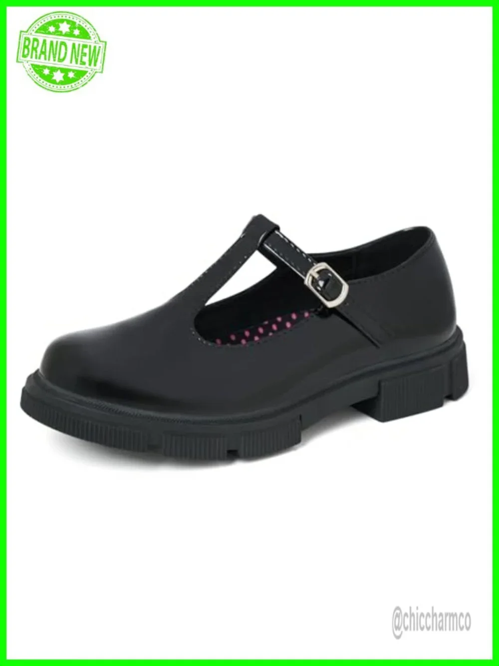 Girls School Uniform T-Strap Mary Jane Flats Faux Leather Slip Resistant